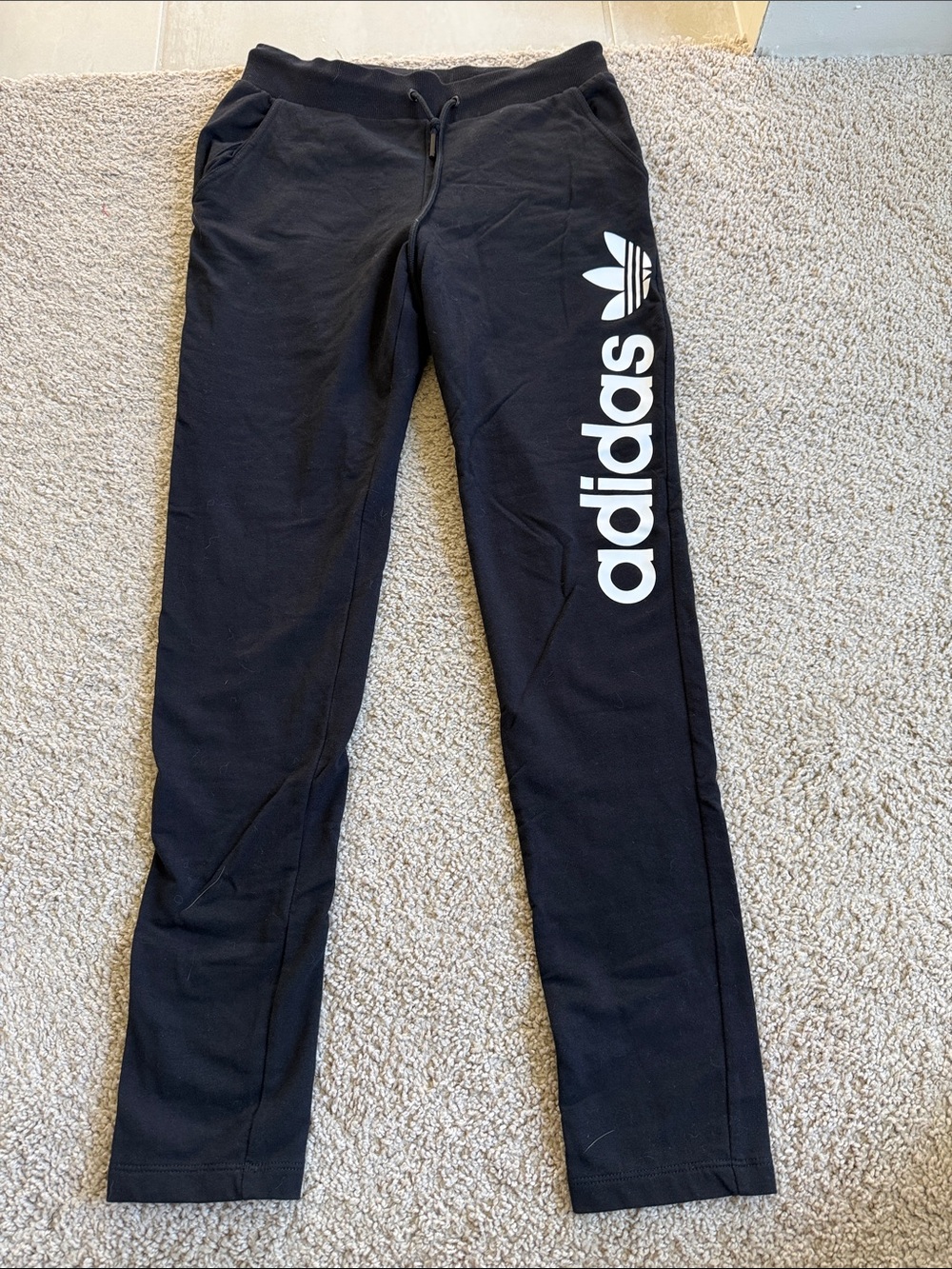 adidas Black Jogger Sweatpants with White Trefoil Logo woman’s size 8